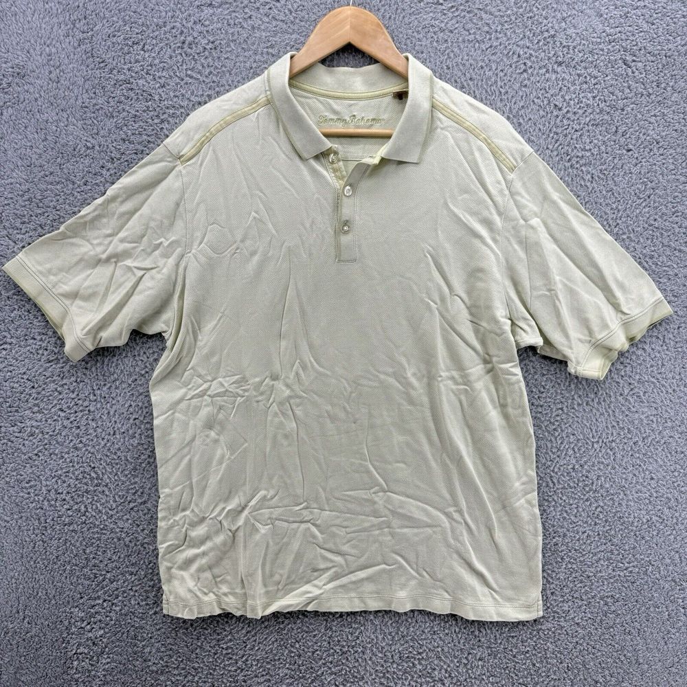 Tommy Bahama Men's XL Casual Polo Short Sleeve Light Lime Green Stripe READ